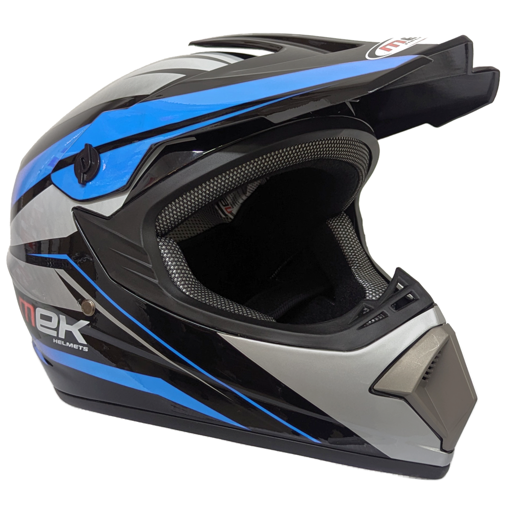 Cross Helmet Glossy Black Decal Blue