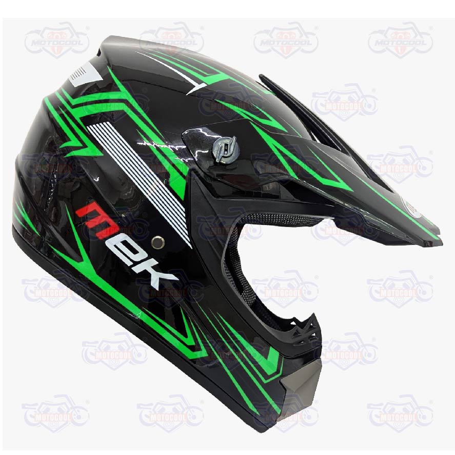 Cross Helmet Glossy Black Decal Green