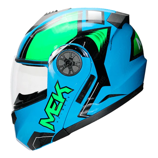 [7453085607948] Casco MEK MK759 ABATIBLE  PLEGO AZUL/VERDE Brillante"XL"